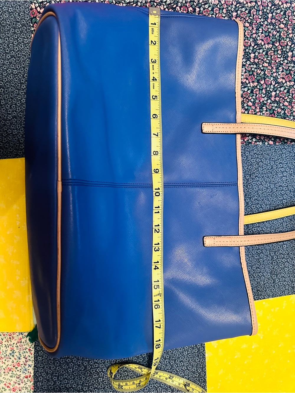 Project Coach Blue Leather Tote with Tan Accents/ handles are tan and yellow - Picture 8 of 16